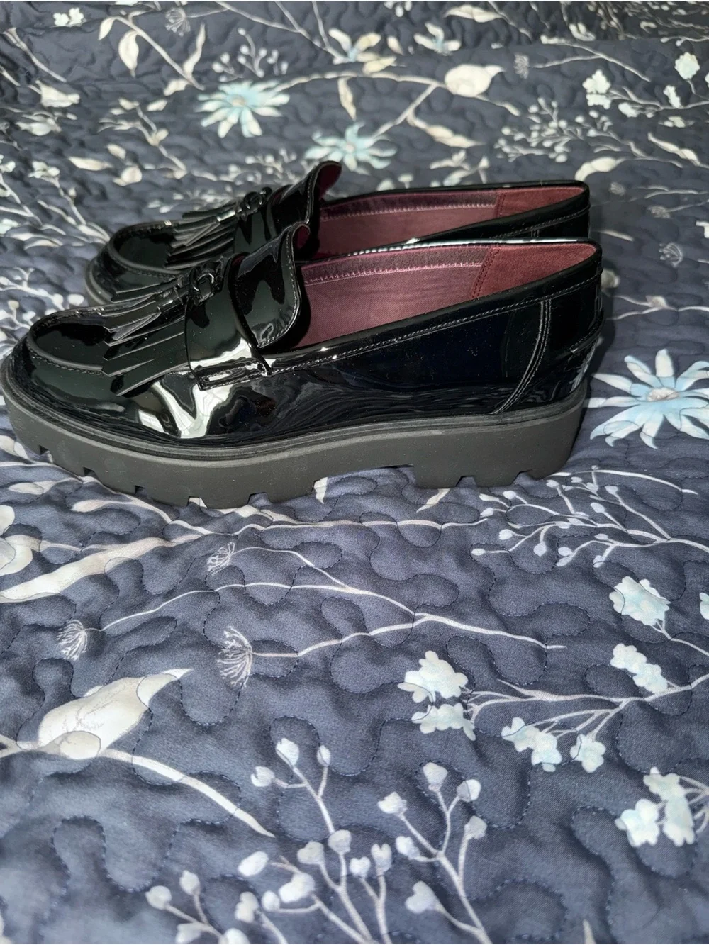 Franco Sarto Black Patent Fringe Tassel Loafers